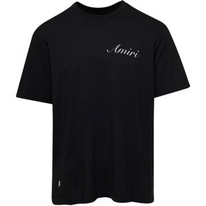 Amiri, Tops, Heren, Zwart, XL, Katoen, Zwarte Script Logo T-shirts en Polos