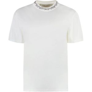 Golden Goose, Tops, Dames, Wit, S, Katoen, Crystal Embroidered Cotton T-shirt