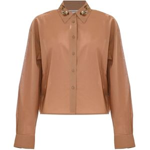Kocca, Blouses & Shirts, Dames, Bruin, M, Katoen, Lange mouwen shirt met kralenborduurwerk