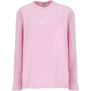 Msgm, Tops, Dames, Roze, M, Katoen, T-shirt met ronde hals