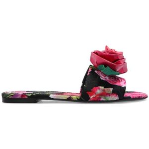Dolce & Gabbana, Schoenen, Dames, Roze, 37 1/2 EU, Leer, Bloemmotief slides