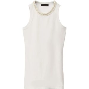 Fabiana Filippi, Tops, Dames, Grijs, 2Xs, Leer, Geborduurde Mouwloze Top