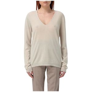 Rick Owens, Truien, Dames, Beige, L, Kasjmier, Ivoor V-hals Gebreide Trui