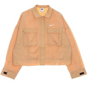 Nike, Jassen, Dames, Beige, S, Nylon, Field Jacket met Verstelbare Manchetten