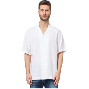 Emporio Armani, Tops, Heren, Wit, S, Linnen, Wit linnen shirt met korte mouwen