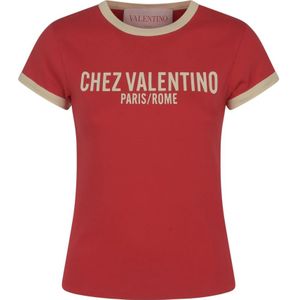 Valentino, Tops, Dames, Rood, S, Katoen, Chez print katoenen jersey T-shirt