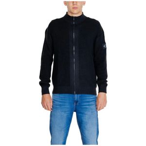 Calvin Klein Jeans, Truien, Heren, Zwart, S, Katoen, Zwarte Gebreide Zip-Up Vest