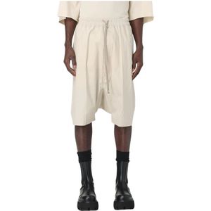 Rick Owens, Korte broeken, Heren, Beige, M, Katoen, Zwarte Shorts met Trekkoord Hedendaagse Mode