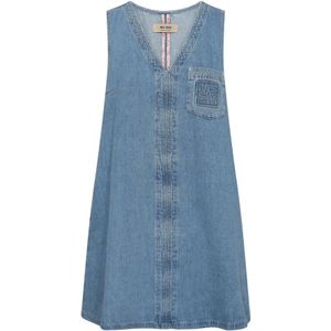 MOS Mosh, Kleedjes, Dames, Blauw, XS, Denim, Denim Jurk met V-hals en Borstzak