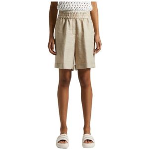 Peserico, Korte broeken, Dames, Beige, 3Xs, Linnen, Herringbone viscose linnen zijden bermuda shorts