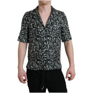Dolce & Gabbana, Overhemden, Heren, Zwart, L, Zijden Trompetprint Polo T-Shirt