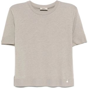 Herno, Tops, Dames, Grijs, XS, Grijze Trui Geribbelde Boorden Korte Mouwen