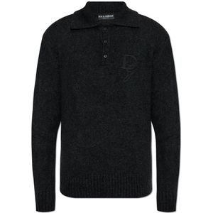 Dolce & Gabbana, Tops, Heren, Grijs, XL, Wol, Polo sweater