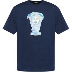Versace, Tops, Heren, Blauw, M, Katoen, T-shirt met Medusa-hoofd