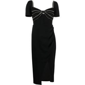 Self Portrait, Kleedjes, Dames, Zwart, S, Polyester, Diamanten Bust Midi Jurk