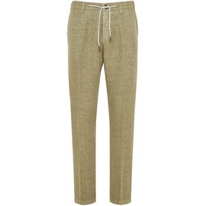 Eleventy, Broeken, Heren, Groen, W33, Linnen, Linnen Broek met Trekkoord