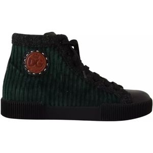 Dolce & Gabbana, Schoenen, Heren, Zwart, 42 EU, Leer, Groen Zwart Corduroy High Top Sneakers
