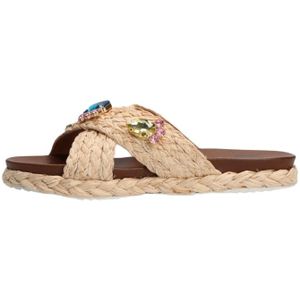 Bibi Lou, Schoenen, Dames, Beige, 36 EU, Leer, Beige Platformslipper met Strass Stenen
