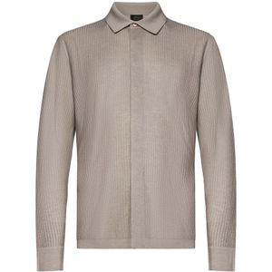 Brioni, Overhemden, Heren, Beige, L, Kasjmier, Gestreept Beige Kasjmier Zijden Overhemd