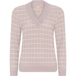 Skovhuus, Truien, Dames, Roze, M, Geruite V-hals Pullover Blouse Ash Rose