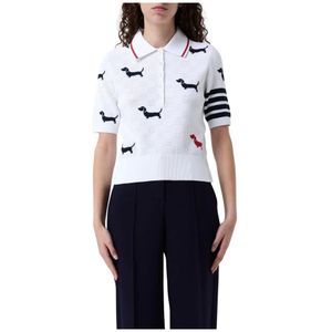 Thom Browne, Tops, Dames, Wit, M, Gebreide Polo Shirt Teckel Stijl
