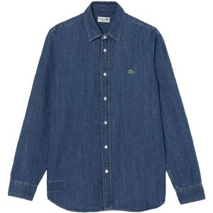 Lacoste, Overhemden, Heren, Blauw, M, Denim, Blauw Denim Overhemd Iconische Look