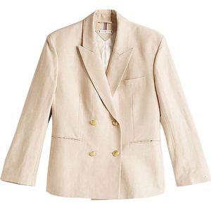 Tommy Hilfiger, Jassen, Dames, Beige, 3Xs, Linnen, Klassieke Beige Linnen Slim Fit Blazer