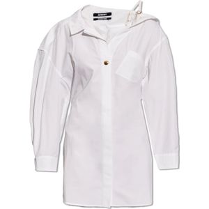 Jacquemus, Kleedjes, Dames, Wit, 2Xs, Katoen, Mini Katoenen Jurk