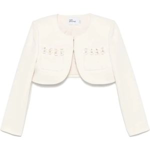 Self Portrait, Jassen, Dames, Beige, XS, Paillet 3D Jas in Crème Crepe