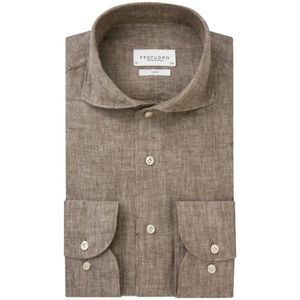 Profuomo, Overhemden, Heren, Bruin, L, Linnen, Bruine X-Cutaway Overhemd