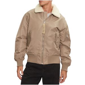 Calvin Klein Jeans, Jassen, Heren, Beige, XL, Beige Jack met Rits en Zakken