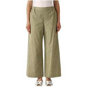 Max Mara, Broeken, Dames, Groen, XL, Katoen, Gestreepte Wijde Pijp Broek
