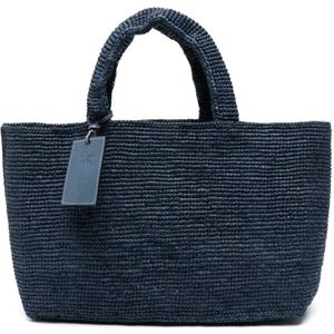 Manebí, Tassen, Dames, Blauw, ONE Size, Blauwe Raffia Shopper Tas