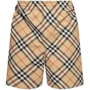 Burberry, Korte broeken, Heren, Beige, S, Polyester, Shorts met ruitpatroon