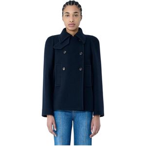 Chloé, Jassen, Dames, Blauw, M, Wol, Wollen Double-Breasted Jas