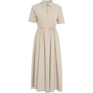 add, Kleedjes, Dames, Beige, S, Katoen, Grijze Midi Jurk met Trekkoord Taille