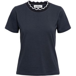 &Co Woman, Tops, Dames, Blauw, M, Katoen, Marineblauw T-shirt met Elegante Halslijn
