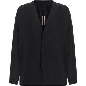 Rick Owens, Overhemden, Heren, Zwart, L, Wol, Zwarte Wol Larry Shirt V-Hals