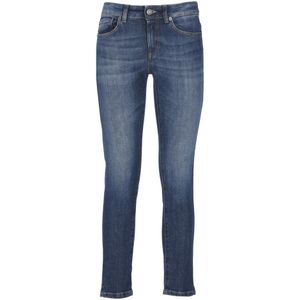 Dondup, Jeans, Dames, Blauw, W30, Katoen, Blauwe Katoenen Broek met Logopatch