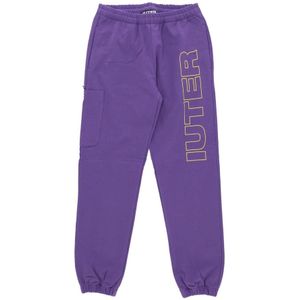 Iuter, Broeken, Heren, Paars, L, Katoen, Lichtgewicht Paarse Trainingsbroek Elastische Taille