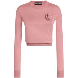Dolce & Gabbana, Sweatshirts & Hoodies, Dames, Roze, M, Crew Neck Pullover Sweaters