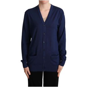 Dolce & Gabbana, Truien, Dames, Blauw, M, Wol, Blauwe Wollen Vest Elegante Stijl
