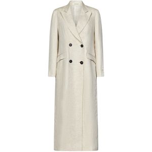Massimo Alba, Mantels, Dames, Beige, M, Linnen, Beige Linnen Dubbel-Borstjas