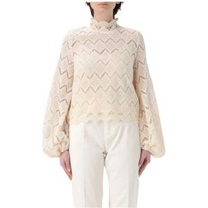 Twinset, Blouses & Shirts, Dames, Beige, M, Elegante Kant Blouse