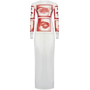 Jean Paul Gaultier, Kleedjes, Dames, Wit, S, Witte Crewneck met Rode Print