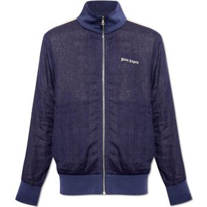 Palm Angels, Jassen, Heren, Blauw, M, Linnen, Linnen Jas met Logo