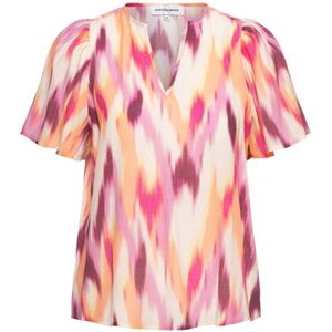 &Co Woman, Tops, Dames, Veelkleurig, XL, Polyester, Ikat Peach V-Neck Top
