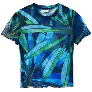 Desigual, Tops, Dames, Blauw, S, Polyester, Blauw Print Korte Mouw T-shirt