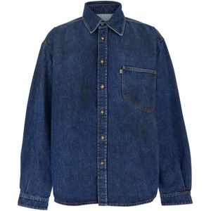Erl, Overhemden, Heren, Blauw, XS, Denim, Blauw Denim Shirt met Puntkraag