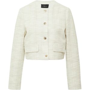 s.Oliver, Jassen, Dames, Beige, L, Katoen, Elegante Bouclé Jas met Glittergaren